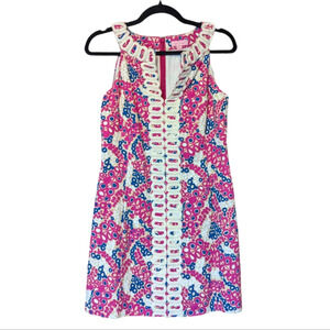 Vintage Lily Pulitzer Pink and Blue Janet Shift Dress 100% Cotton Size Women's 4